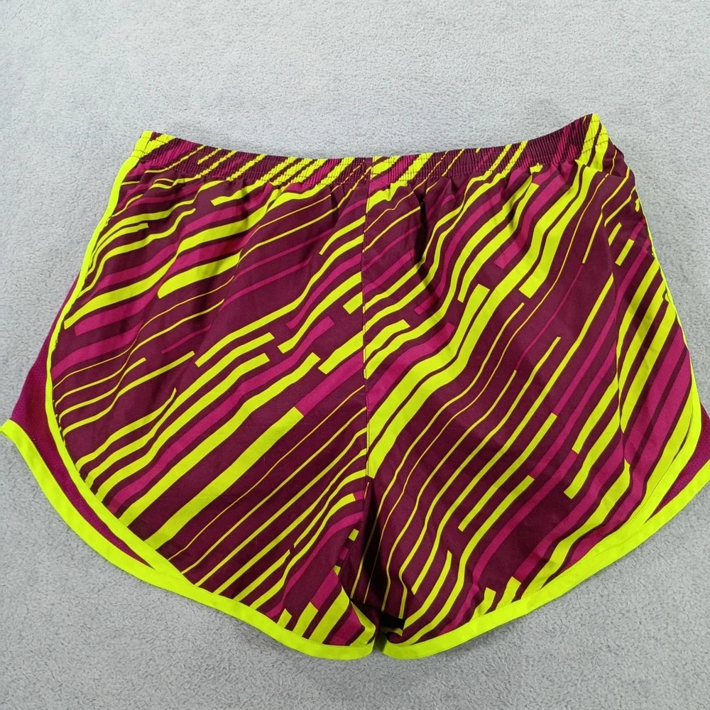 Nike Womens Tempo Running Shorts Berry Lime Medium Geometric Stripe Dri-FIT